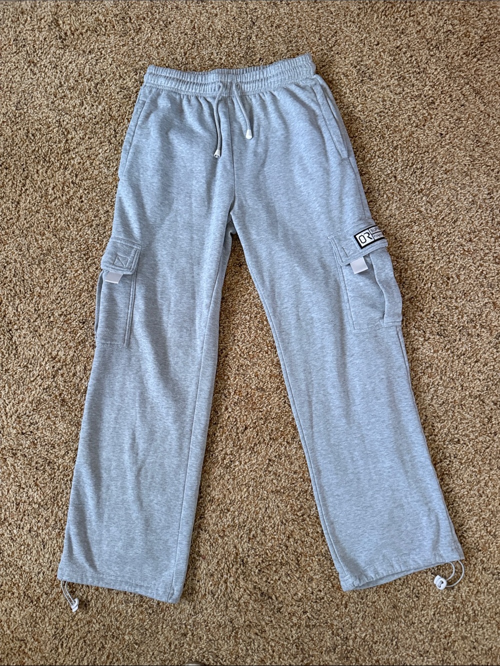Baggy Gray Cargo Sweatpants with Drawstring Waist not pro club